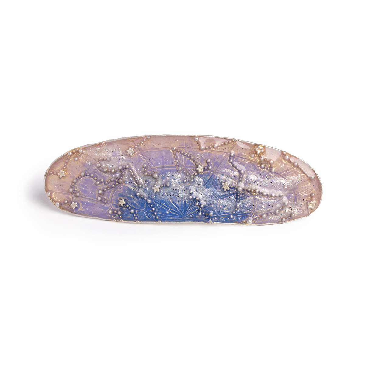 天体図と天の川を詰め込んだ、夜空のように輝く神秘的なバレッタ。