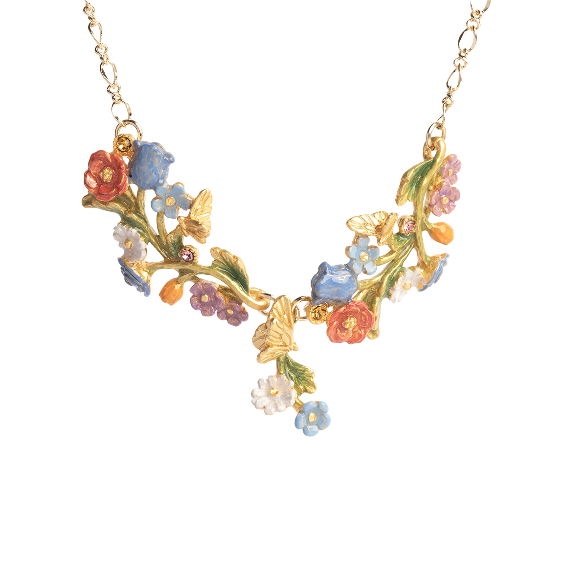 色とりどりの花が揺れる庭園の様なデザインのネックレス