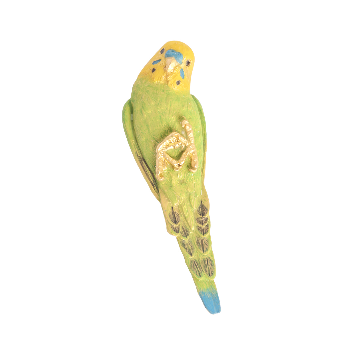 手のひらでくつろぐニギコロポーズのセキセイインコをモチーフにした癒されるブローチ