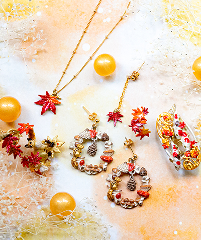 ピアスハーバリウム赤ピンクオレンジ黄色ビジュー推し活バレンタイン